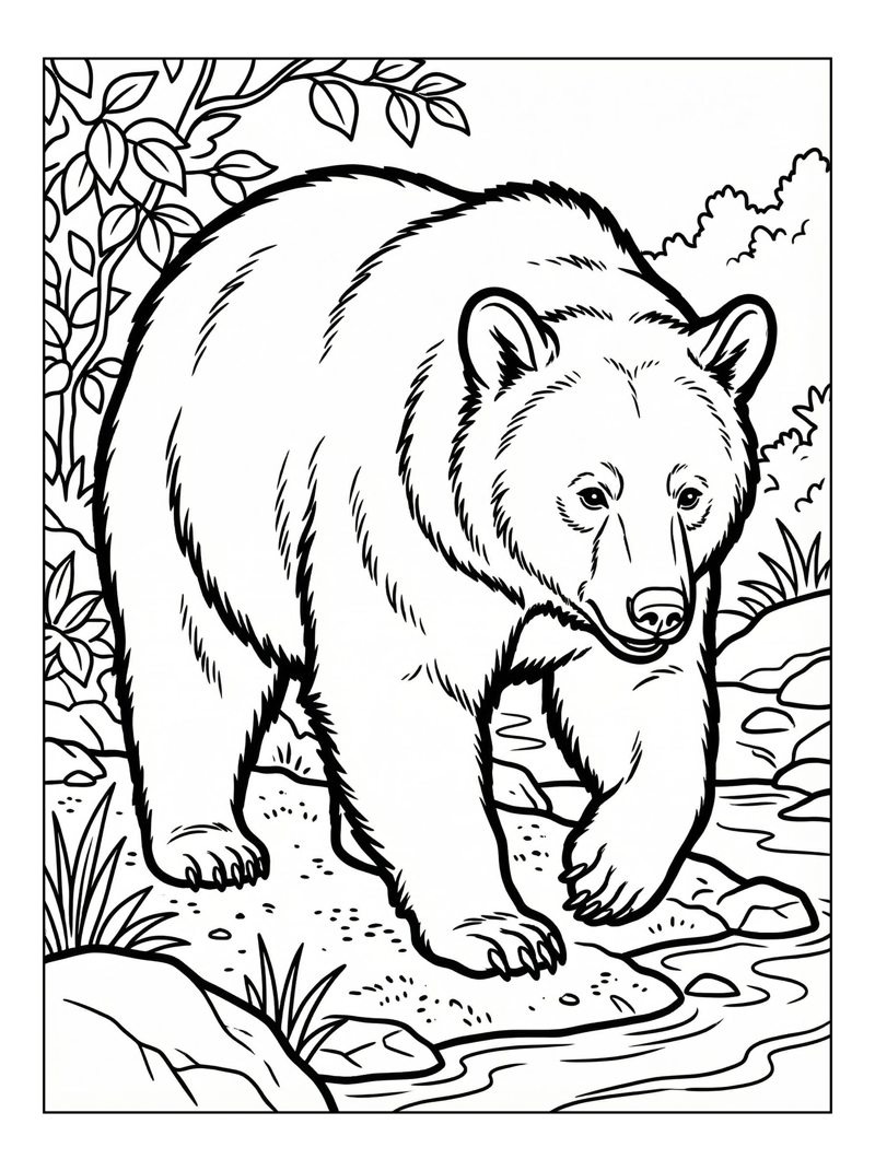 American Black Bear Exploring Riverbank