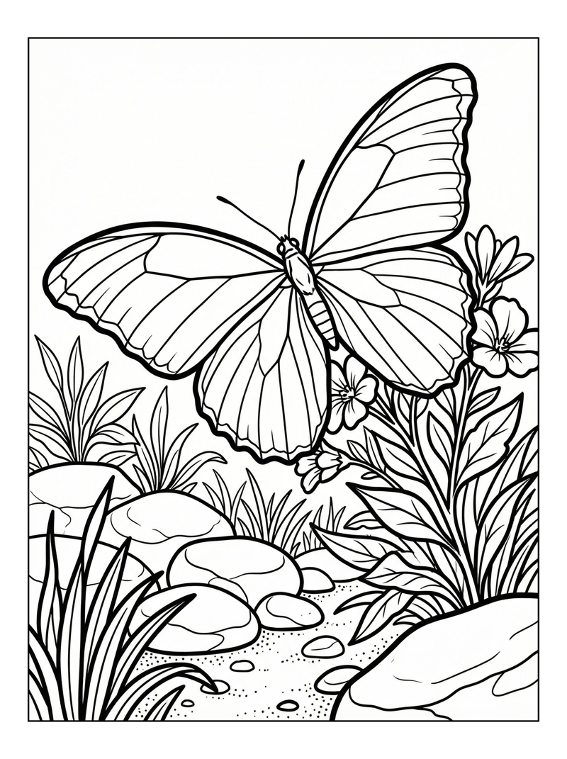 Blue Morpho Butterfly Pollinating River Flowers