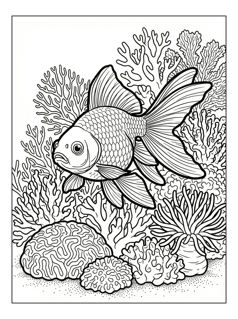 Goldfish Exploring Coral Reef Underwater