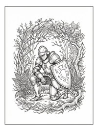 Knight Kneeling With Shield In Forest