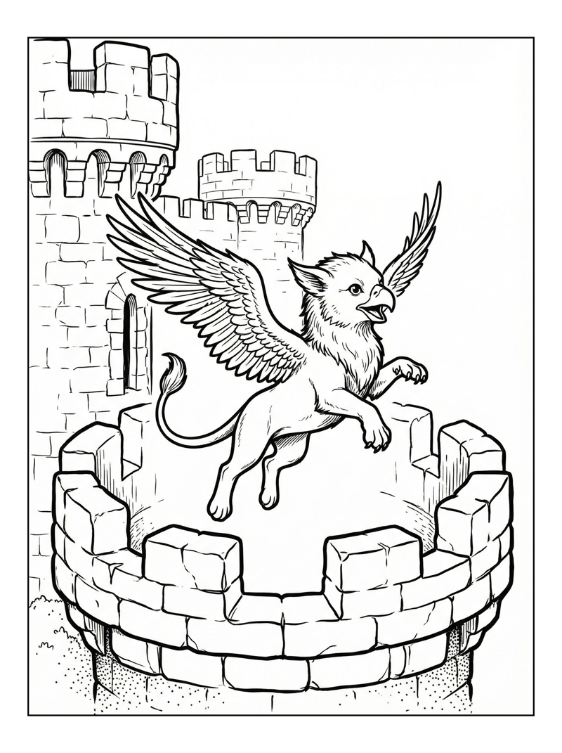 Baby Griffin Soaring Castle Turret