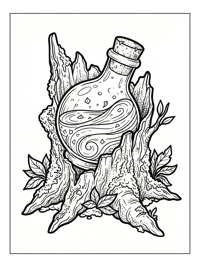 Magic Potion Bottle In Forest Stump