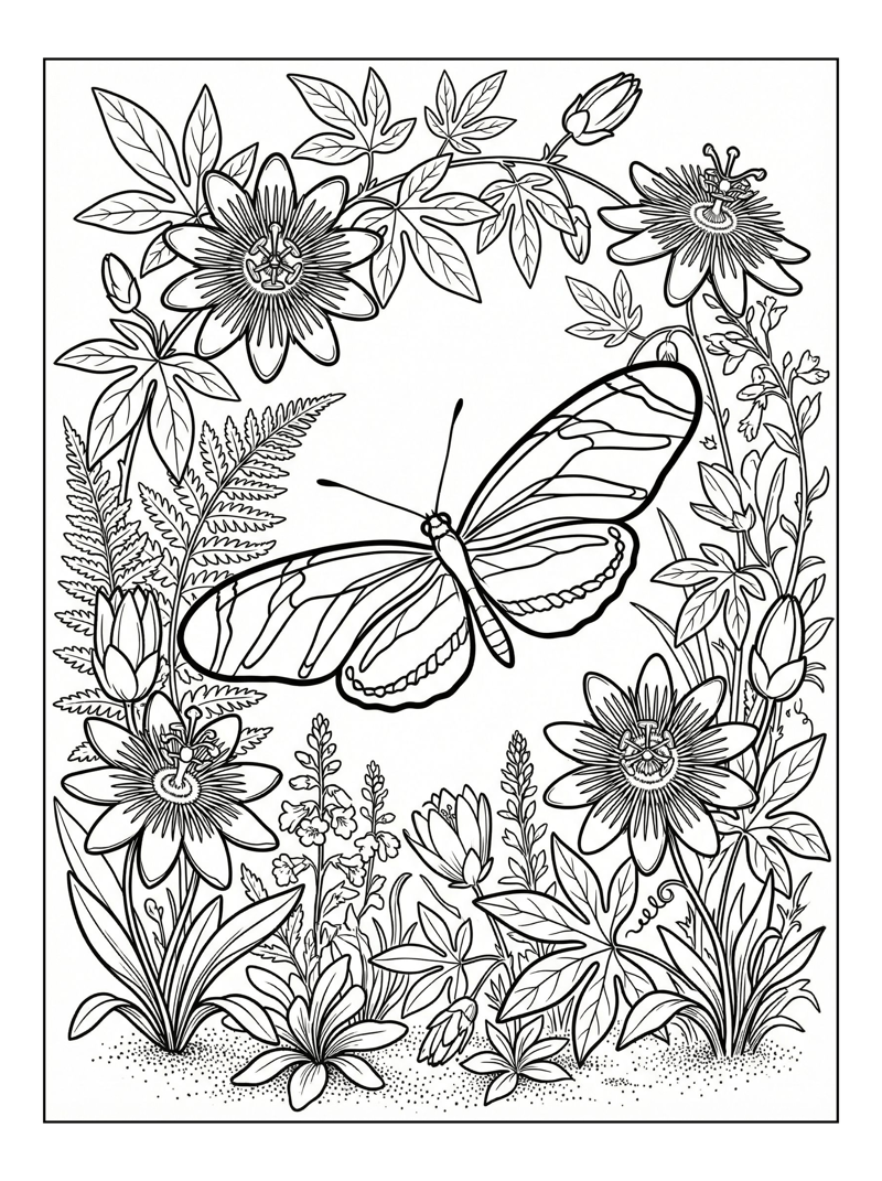 Zebra Longwing Butterfly In Flower Garden