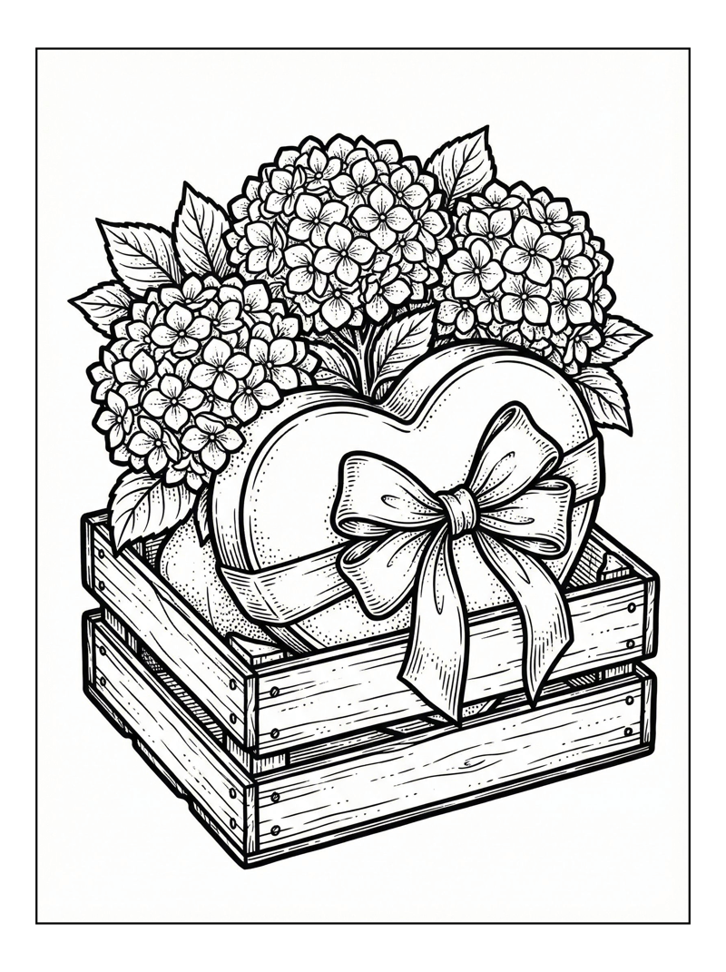 Hydrangeas Heart Box In Wooden Crate