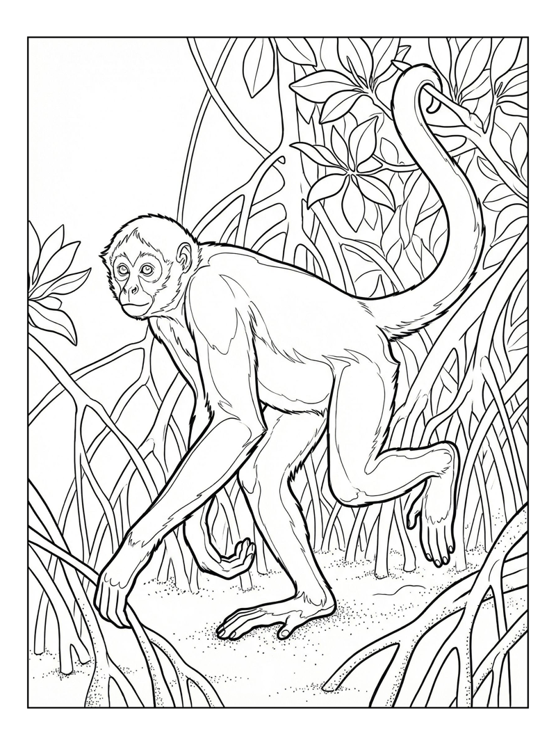Spider Monkey Running Mangrove Forest