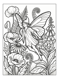 Woodland Fairy Flying Among Garden Flowers