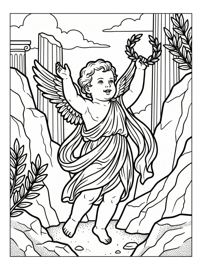 Baby Cupid Celebrating Among Olympus Ruins