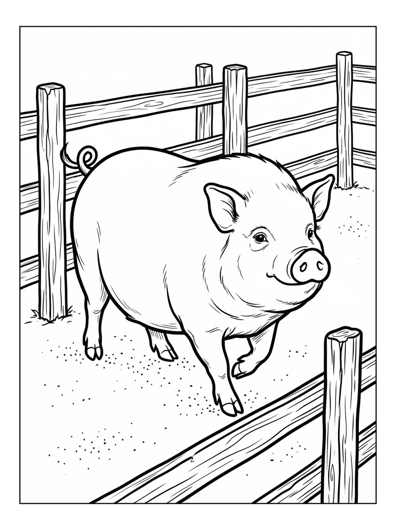 Pot-bellied Pig Trotting In Wooden Pen
