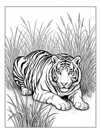 Bengal Tiger Crouching In Tall Grass