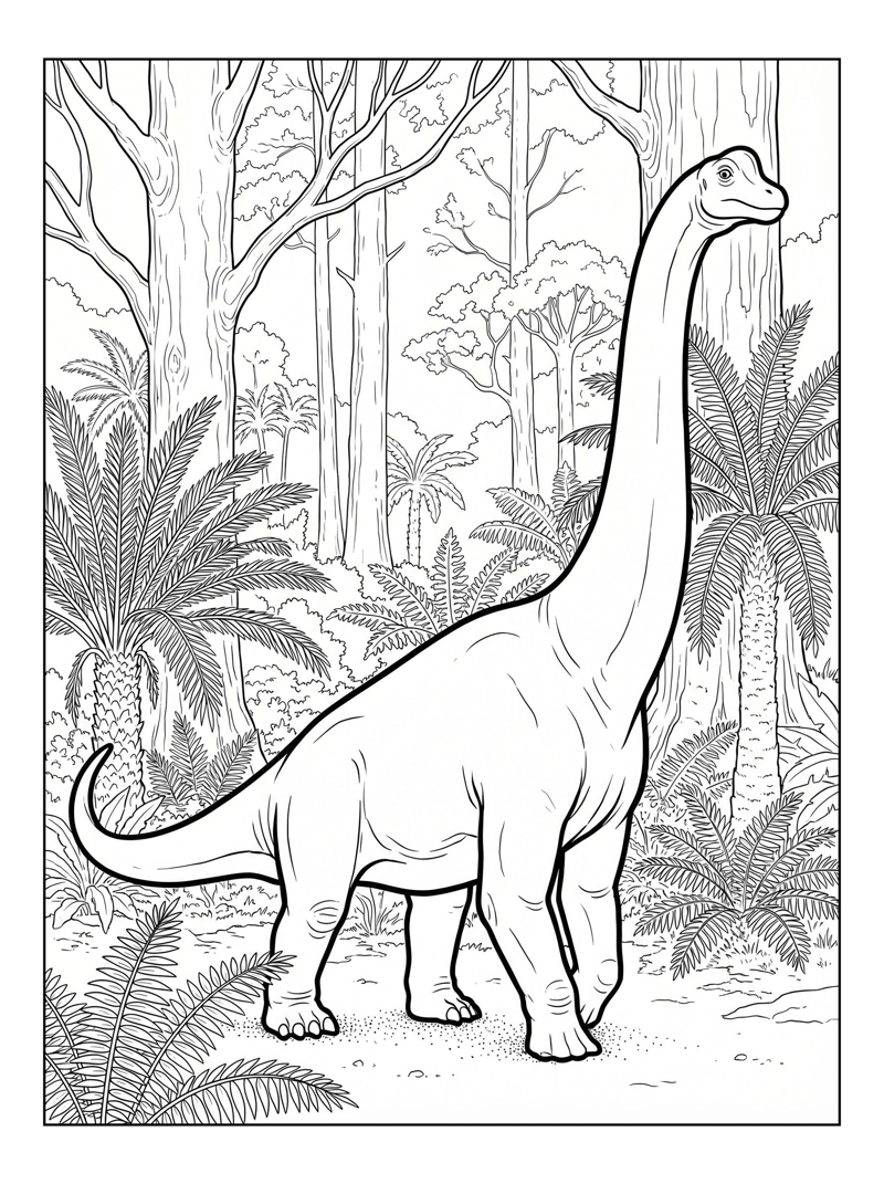 Young Brachiosaurus Wandering In Jurassic Forest
