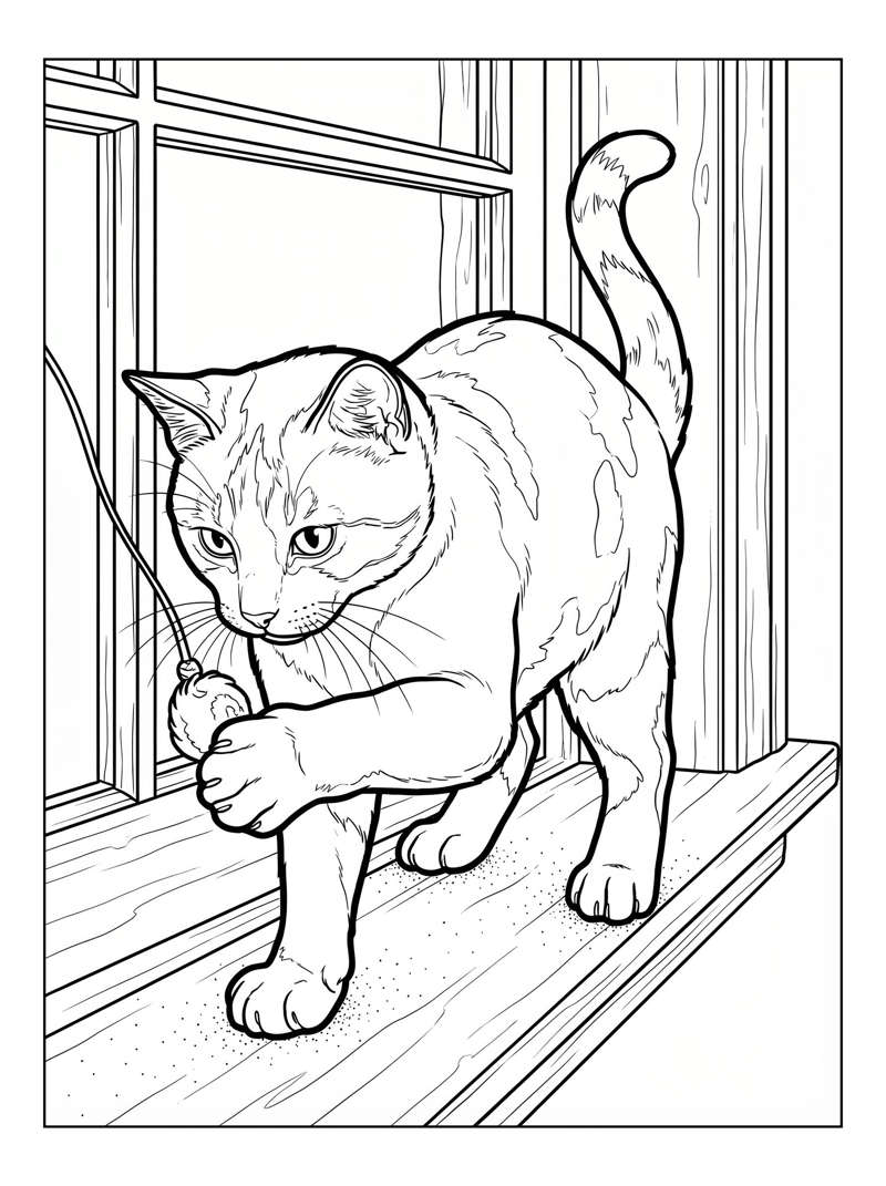 Calico Cat Playing On Window Sill