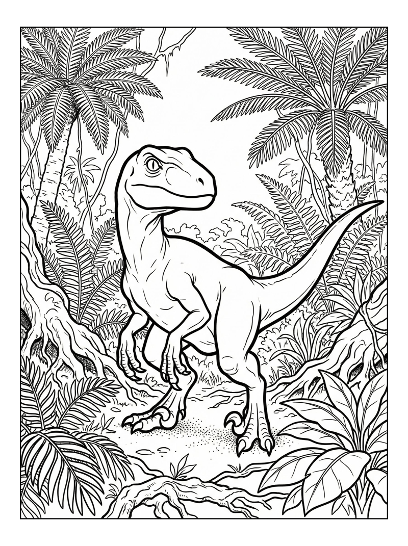Raptor Dinosaur Standing Prehistoric Jungle