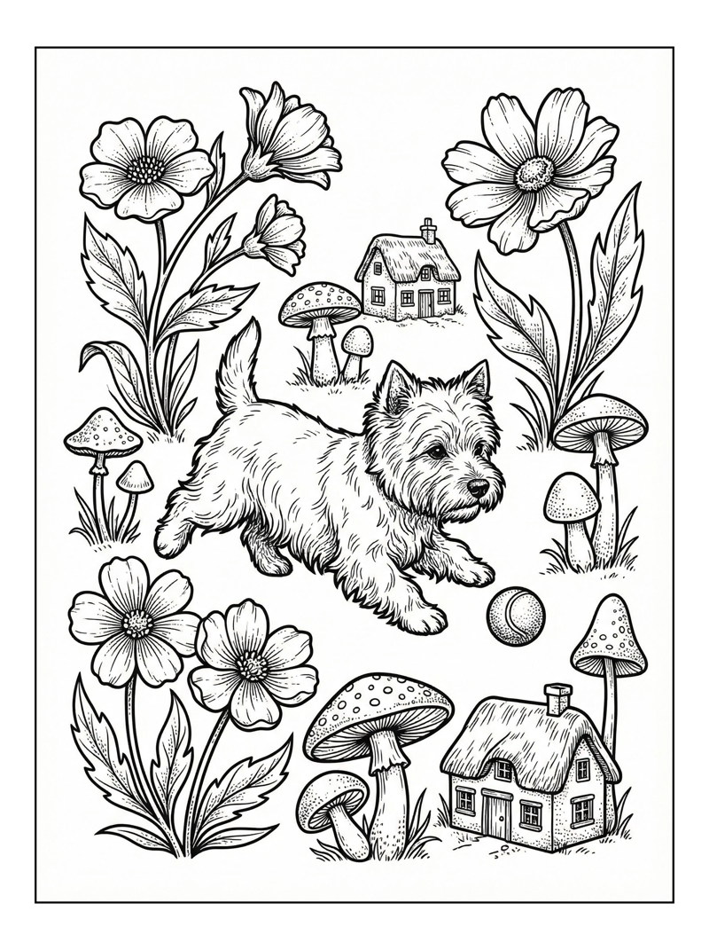 West Highland Terrier Plays In Garden
