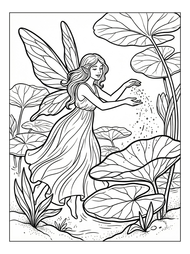 Water Fairy Sprinkles Dust Among Lily Pads