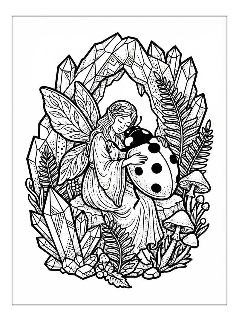 Fairy Hugging Ladybug Crystal Cave Entrance
