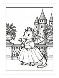 Dragon Wearing Crown Dress On Castle Balcony