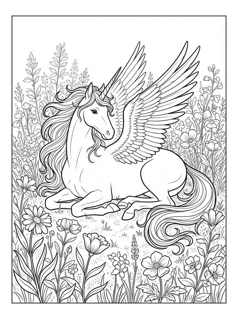 Alicorn Resting In Flower Garden