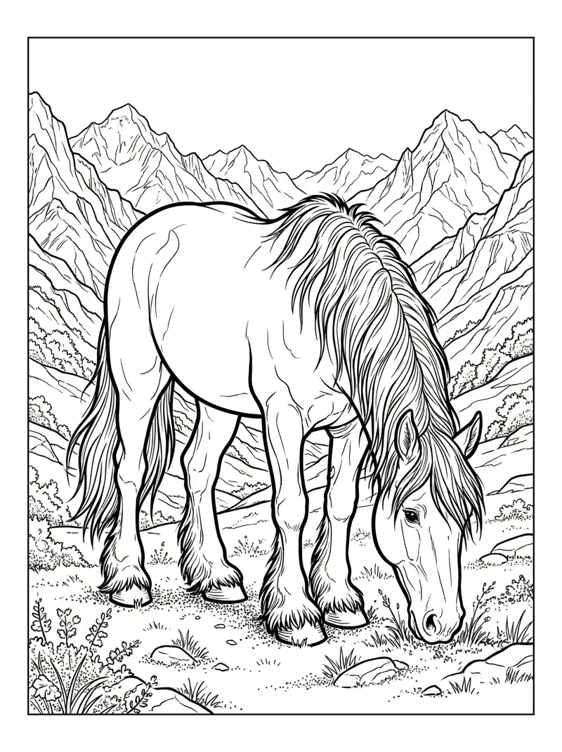 Clydesdale Horse Grazing In Mountains