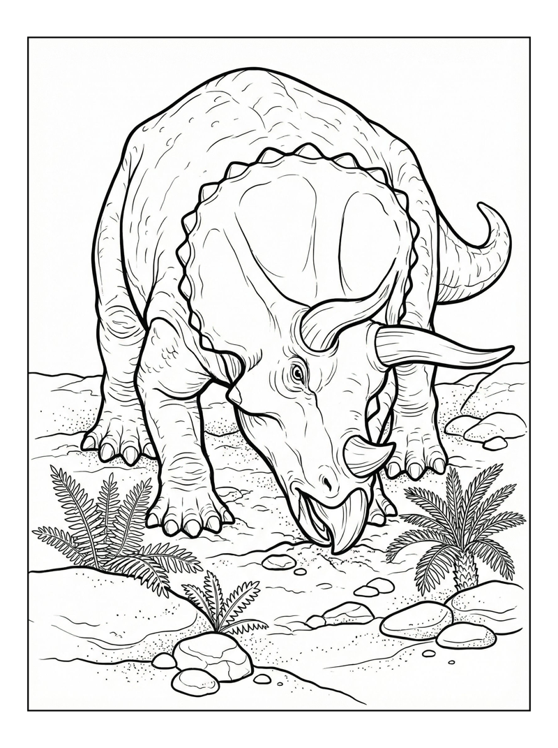 Triceratops Nuzzling Riverbank Plants