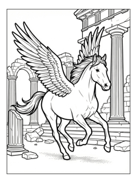 Pegasus Galloping Greek Temple Ruins