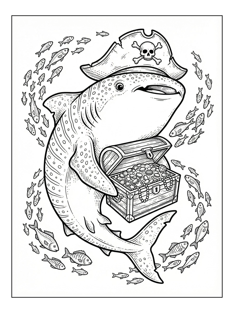 Whale Shark Holds Treasure Chest Pirate Hat