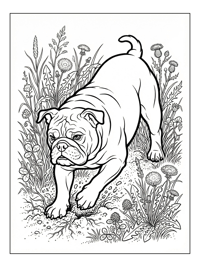 Bulldog Digging In Meadow