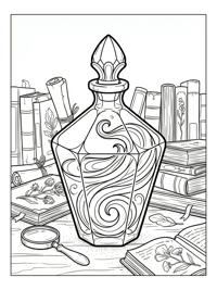 Crystal Potion Bottle Swirling Library Table