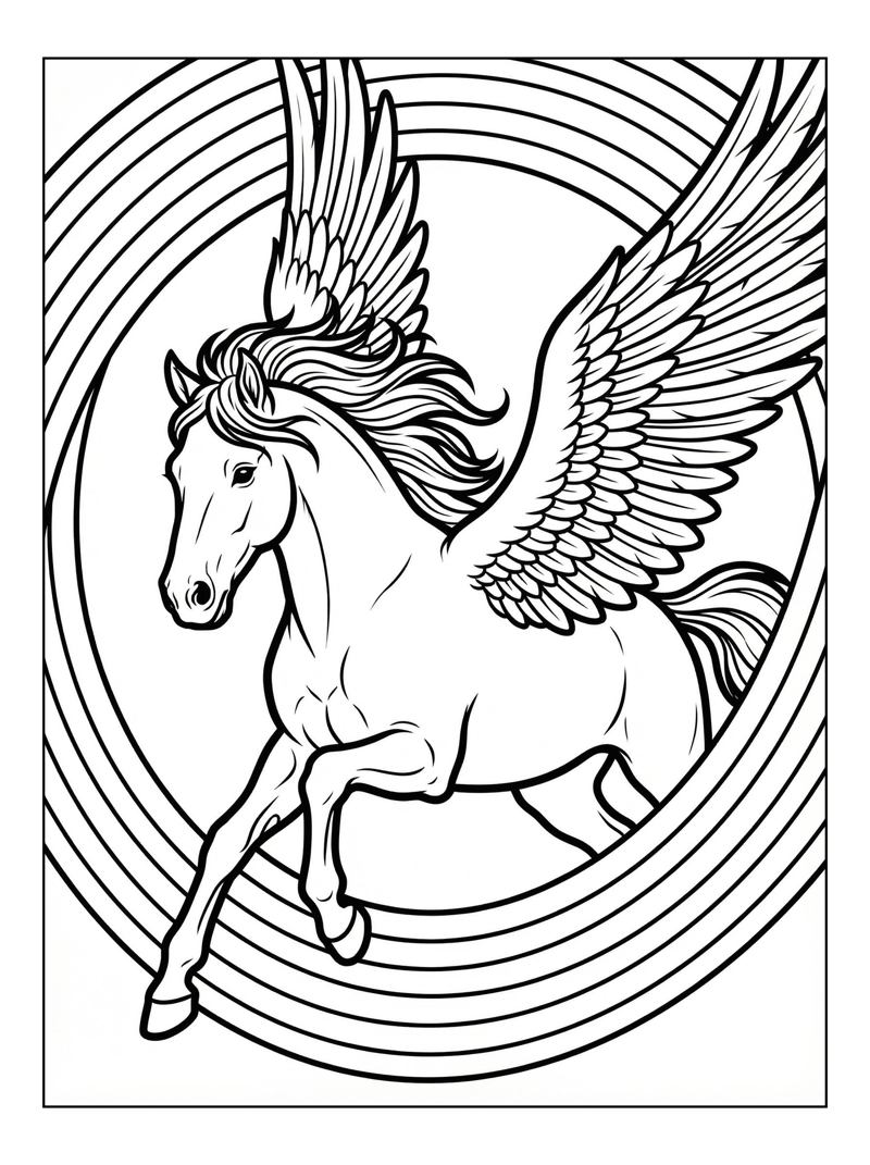 Pegasus Flying Through Rainbow Circle