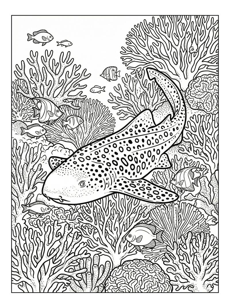 Spotted Leopard Shark Coral Reef Swim