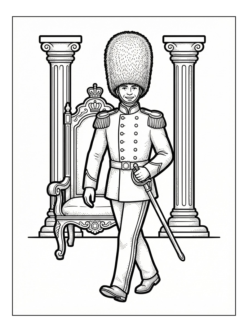Royal Guard Walks With Throne Pillars