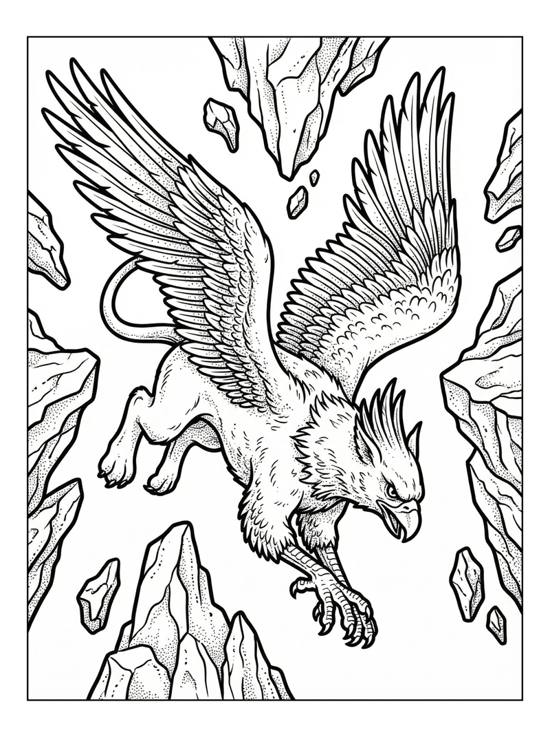 Crested Griffin Diving Rocky Outcrop