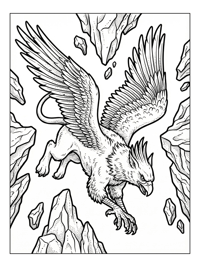 Griffin Diving Between Rocky Outcrops