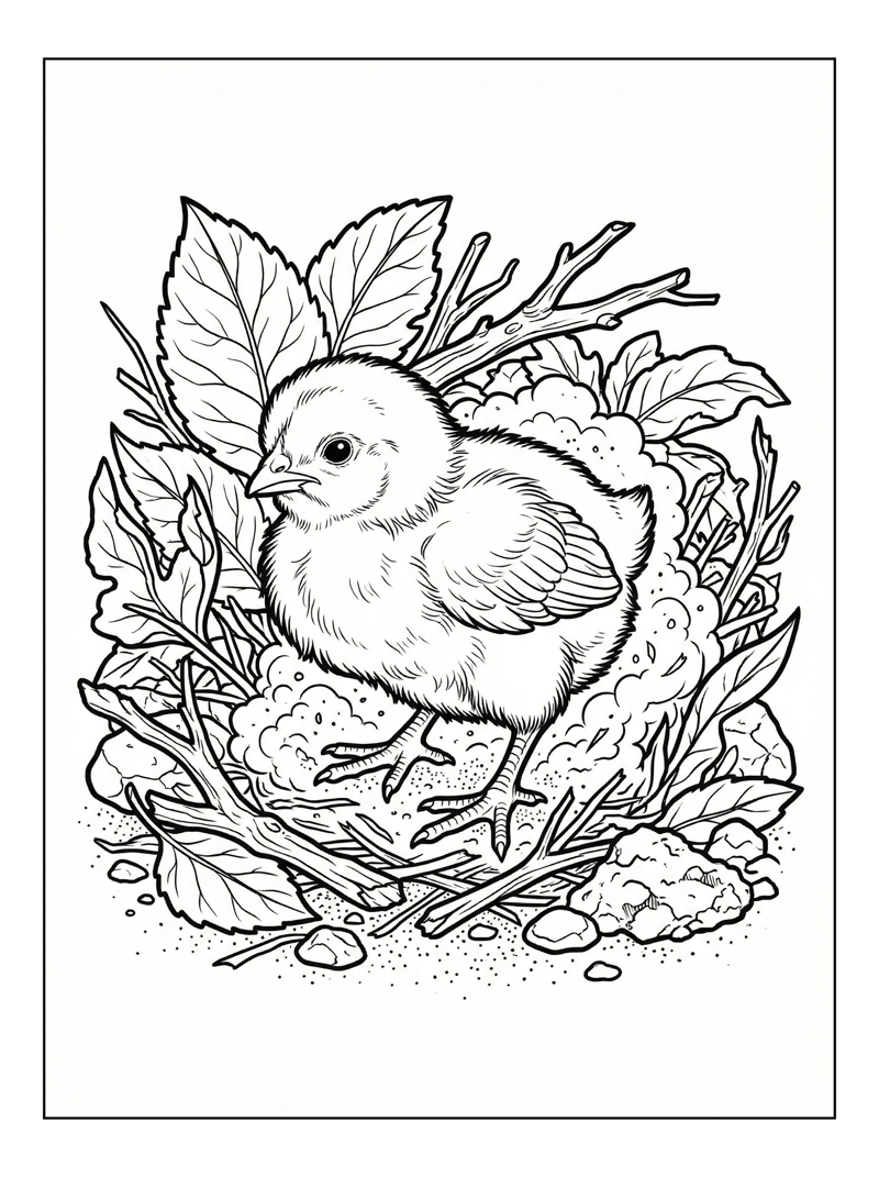 Baby Chick Dust Bathing In Barnyard