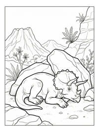 Juvenile Triceratops Resting Volcanic Landscape