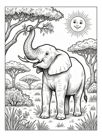 Elephant Eats Leaves In Savanna Sun