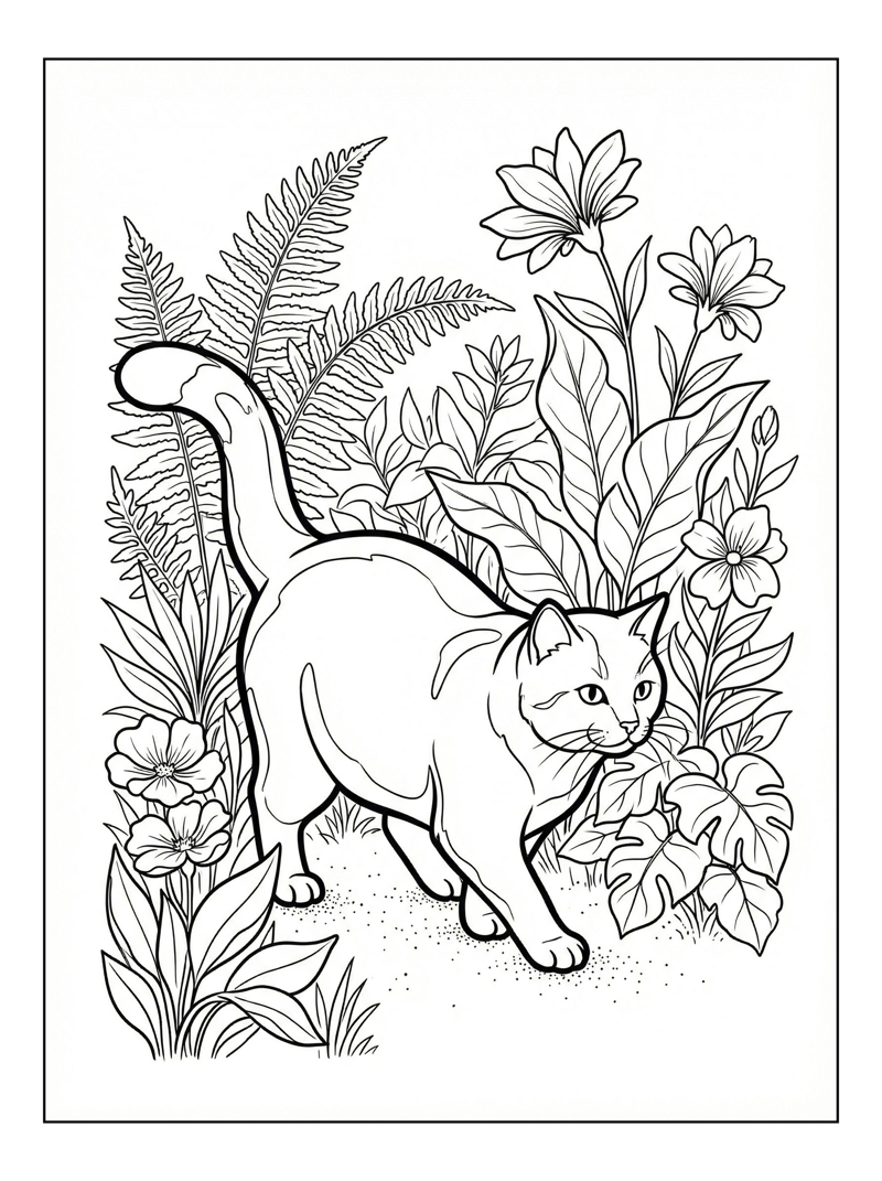 Cat Exploring Sunlit Garden