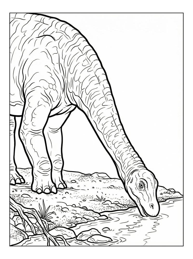 Brachiosaurus Drinking At River Bank