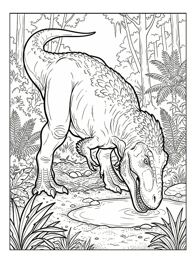 Nesting Tyrannosaurus Drinking In Forest