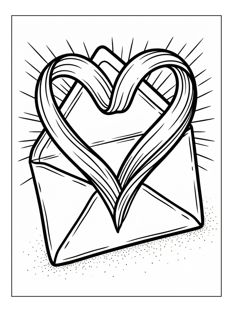 Ribbon Heart On Envelope Radiating