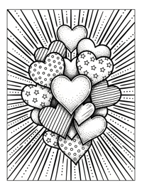Patterned Hearts With Sunburst Rays