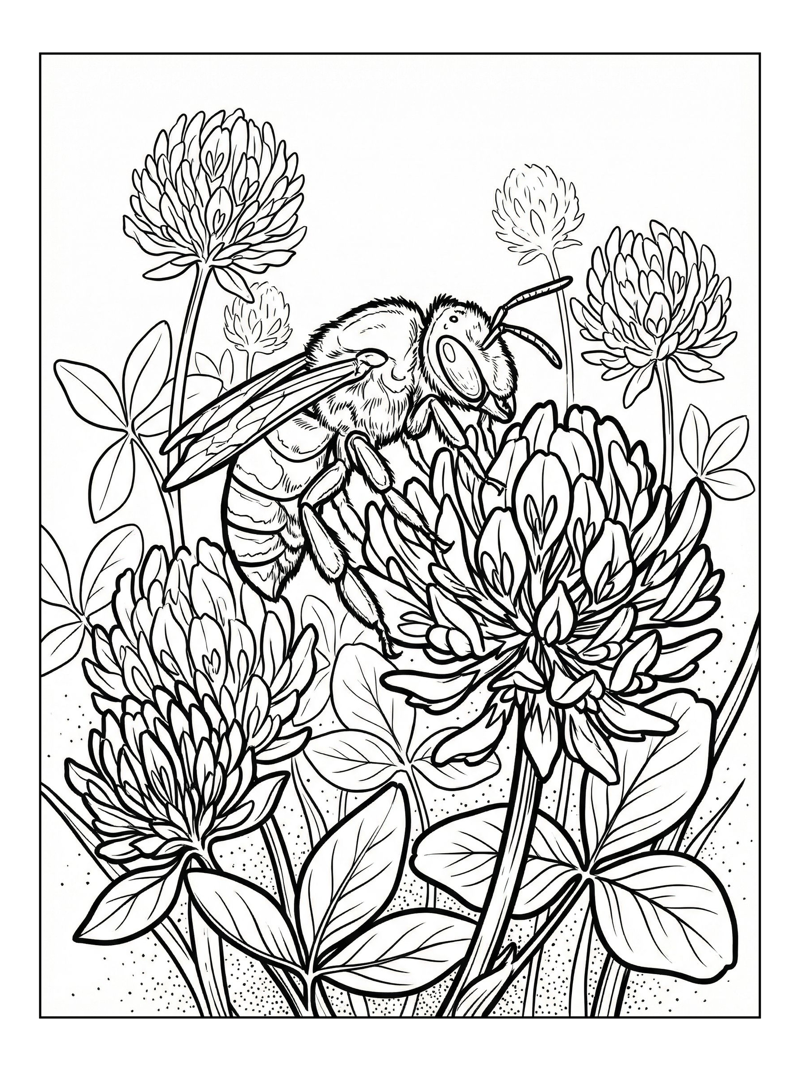 Sweat Bee Perched Clover Flower Field