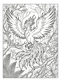 Fire Phoenix Hovering Enchanted Forest
