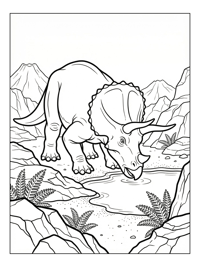 Triceratops Drinking In Volcanic Landscape