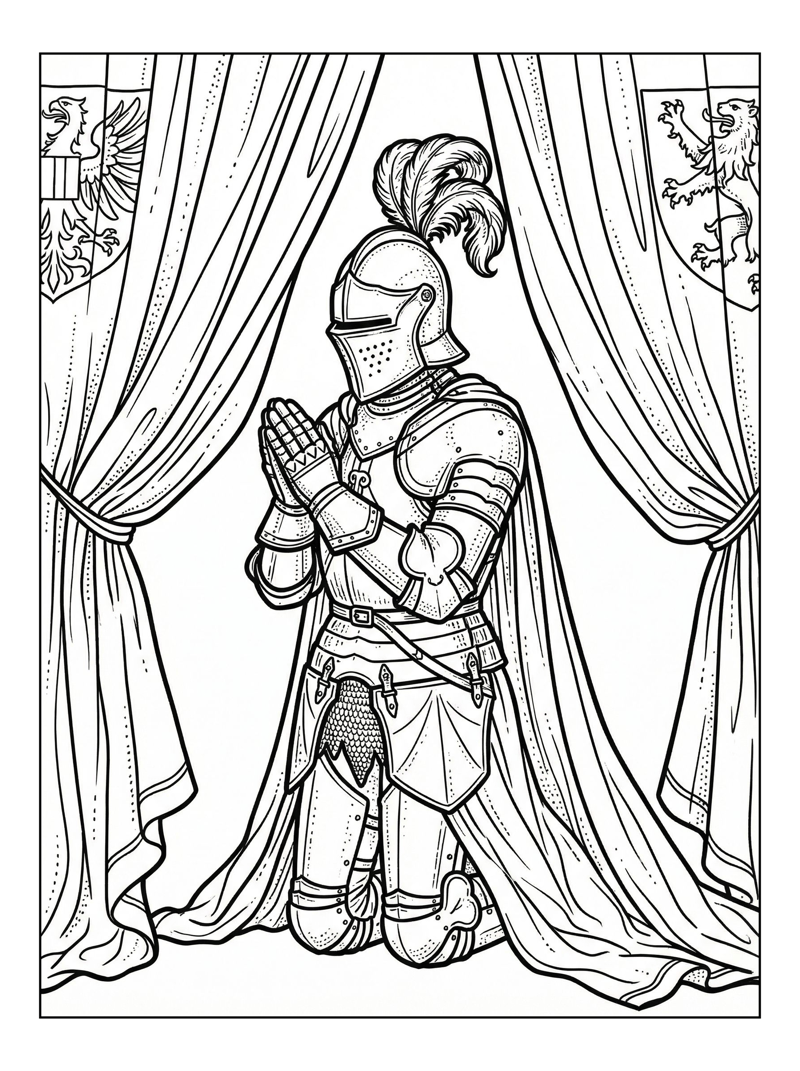 Knight Kneeling In Tournament Tent