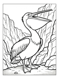 Pelican Opening Beak By Mountain Cliff