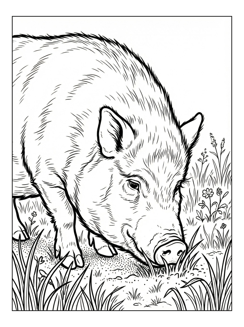 Pot bellied Pig Snuffling In Grass