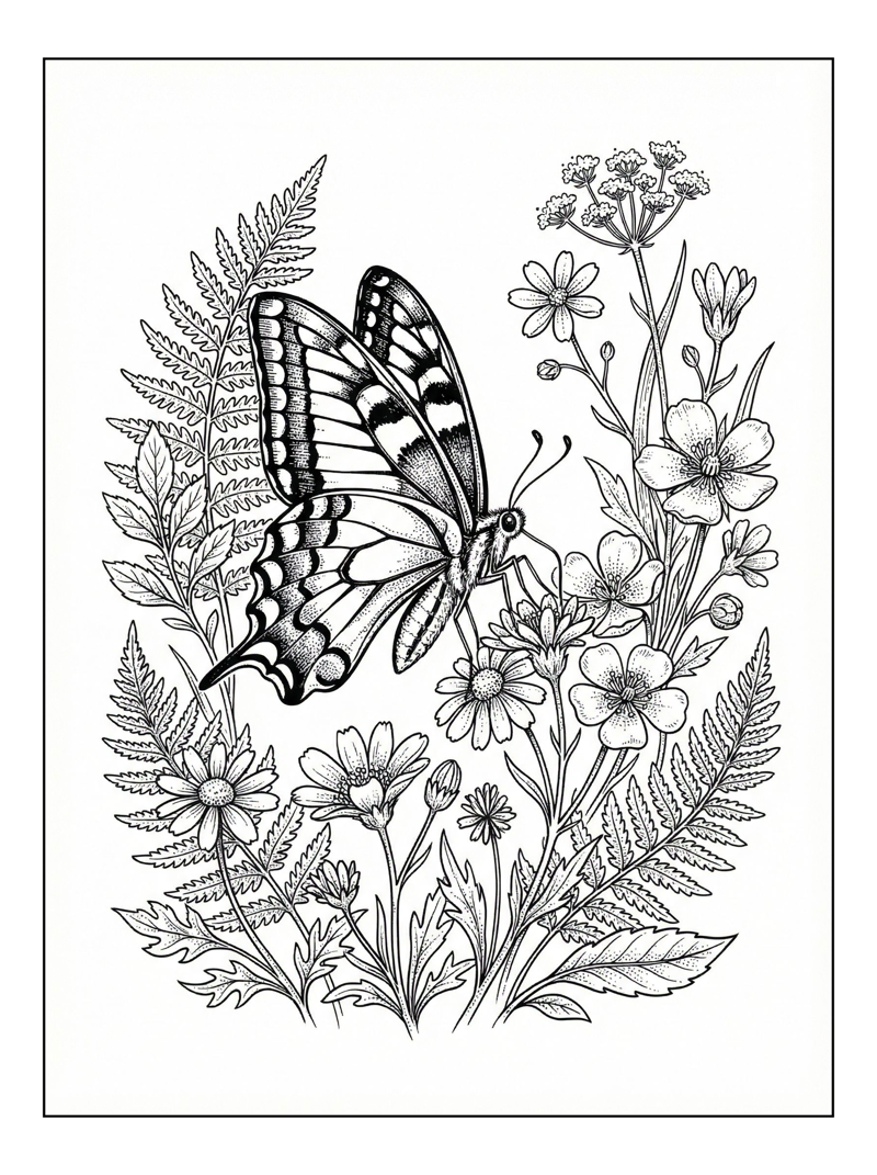 Swallowtail Butterfly Sips Nectar Wildflowers