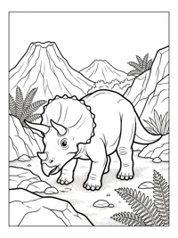 Baby Triceratops Grazing Volcanic Landscape