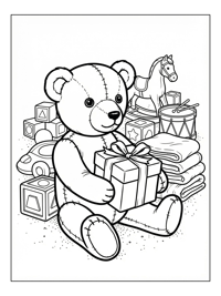 Classic Teddy Bear Holds Gift In Nursery