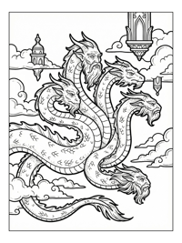 Multi Headed Hydra Dragon Gliding Through Clouds